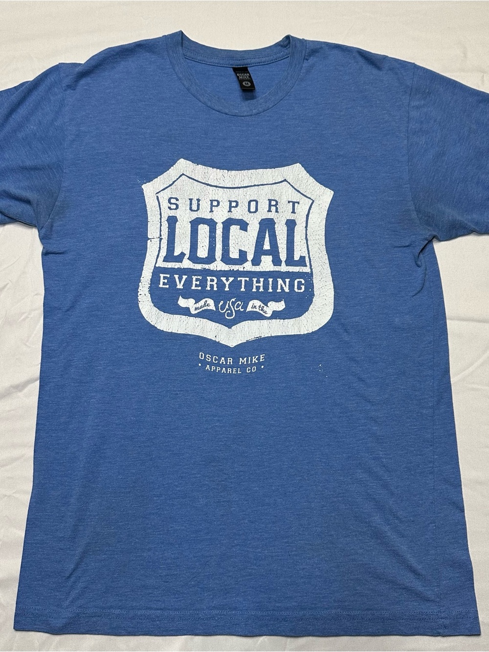 Oscar Mike Support Local Everything Blue Shirt Mens M